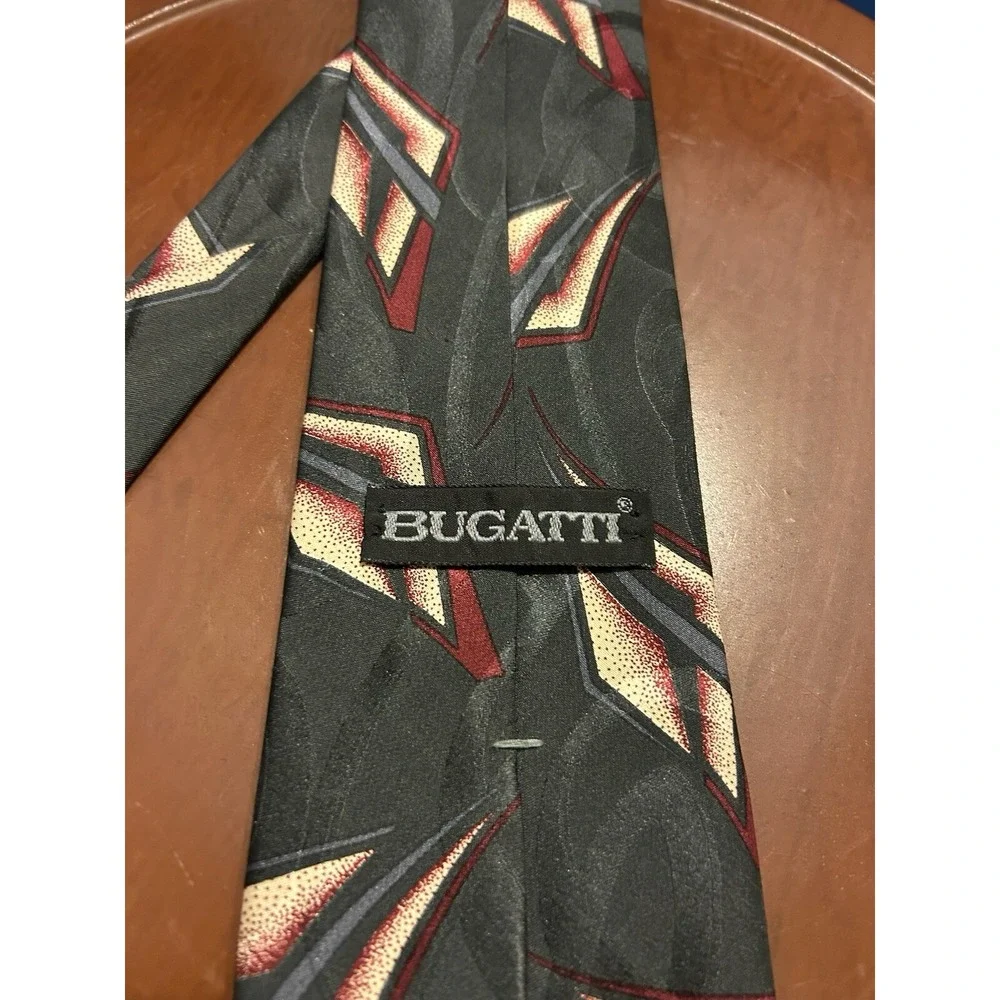 Bugatti Men's Black‎ 100% Italian Silk Tie Geometric Necktie